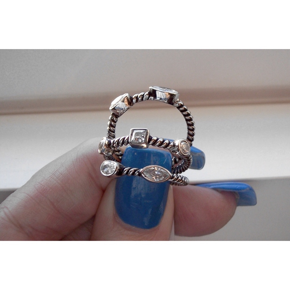 STAINLESS STEEL Bezel Set Cubic Zirconia Stackable Rings-Set Of 3 - Picture 9 of 13
